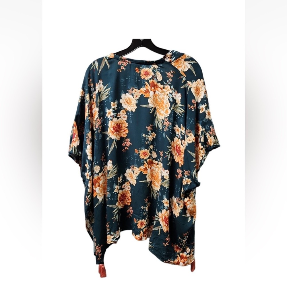 Knox Rose Boho Floral Kimono Cardigan Tassels Green Orange XS/S - Picture 4 of 8